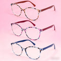 Reading Glasses 3-Pack Oval Floral-Print Frames in Brown, Rose Purple and Blue with +1.00 to +4.00 Options