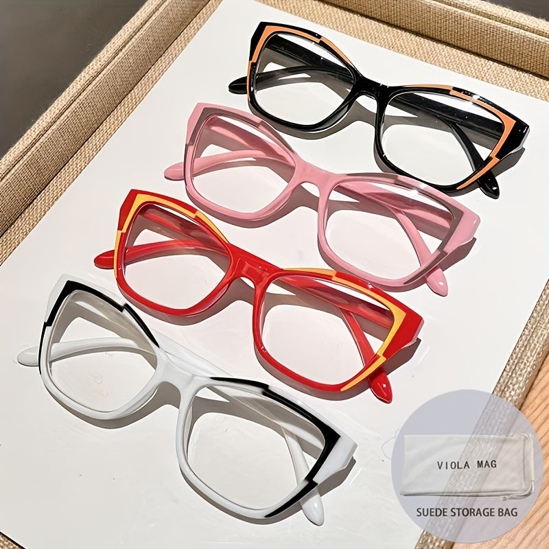 Reading Glasses 4-Pack Cat-Eye Frames with Metal Spring Temples and +1.00 to +4.00 Options
