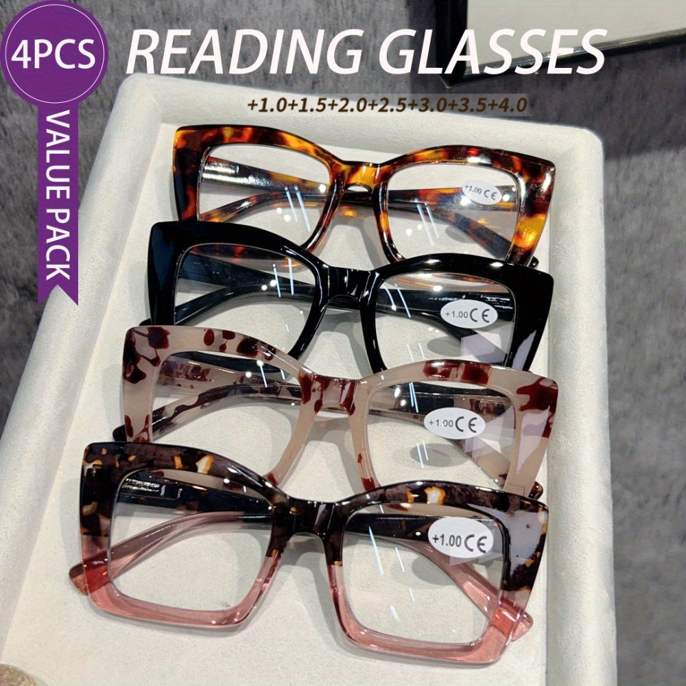 Reading Glasses - 4 Pack Cat Eye Oversized Frames for Men & Women Sturdy Spring Hinges - product detail view 16