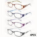 Reading Glasses 4-Pack Rectangular Frames in Brown, Blue, Purple and Black with +1.00 to +4.00 Options