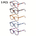 Reading Glasses – Five-Pair Rectangular Reader Set with Color-Block Striped Temple Details