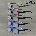 Reading Glasses – Five-Pair Retro Square Reader Set in Black, Blue, Red, White and Grey for Home and Office