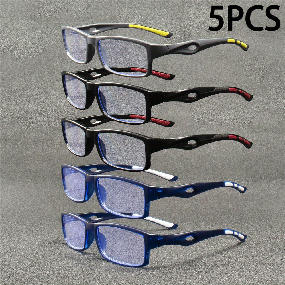 Reading Glasses – Five-Pair Retro Square Reader Set in Black, Blue, Red, White and Grey for Home and Office