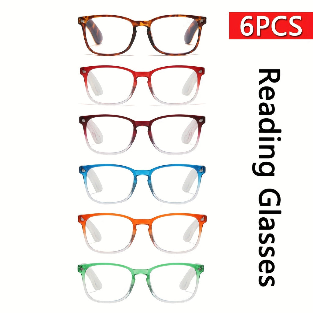 Reading Glasses – Six-Pair Oval Full-Frame Reader Set with Polycarbonate Lenses with Multiple Strength and Color Options