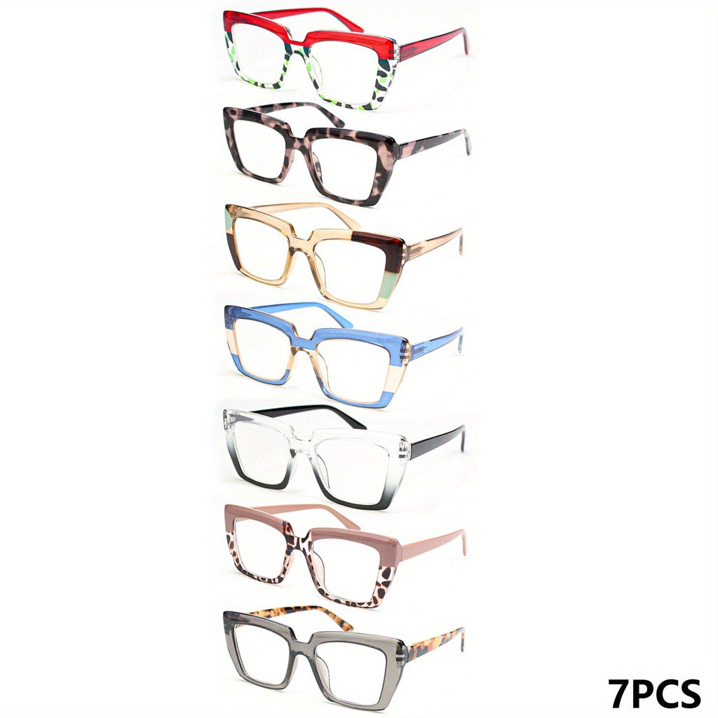Reading Glasses 7-Pack Colorful Large Square Frames with Seven Colors and +1.00 to +4.00 Options