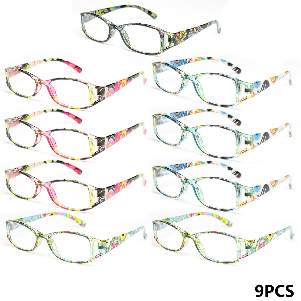 Reading Glasses - 9 Pack Floral Fashion Square Frame for Men & Women Hollow Design Wide - product detail view 15