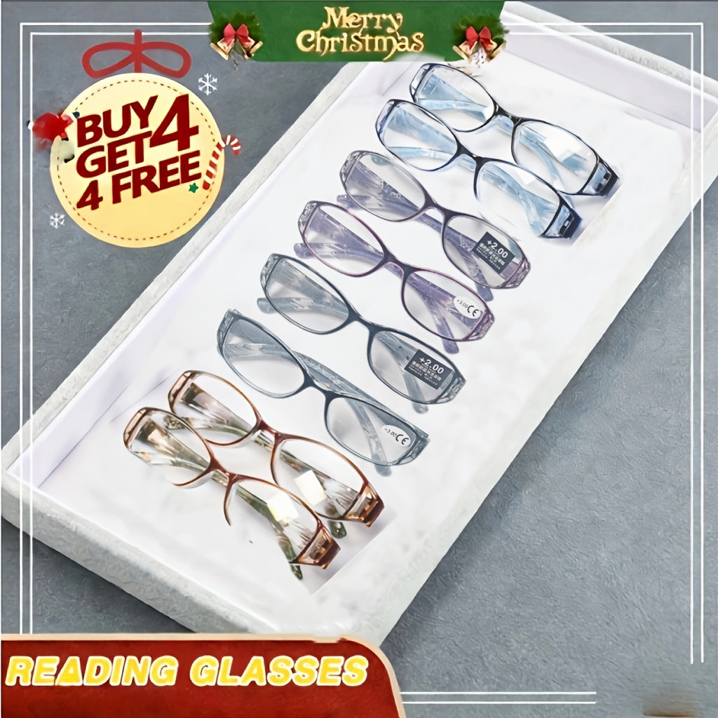Reading Glasses – Eight-Pair Resin Reader Set with Color-Striped PC Frames and Seven Strengths