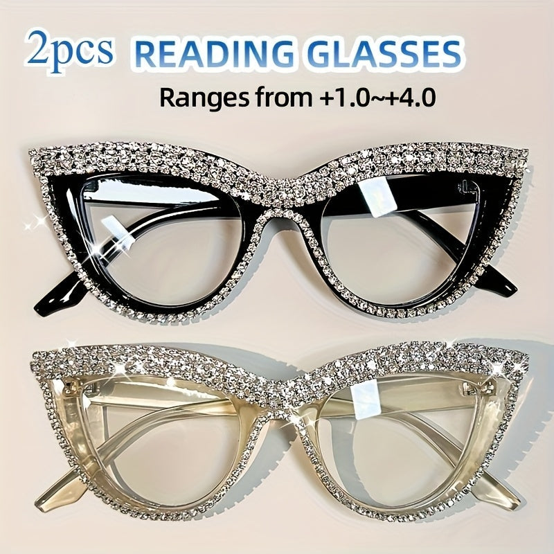 Reading Glasses – Two-Pair Cat-Eye Readers with Rhinestone Details and PC Frames with Multiple Strength and Color Options