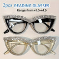 Reading Glasses – Two-Pair Cat-Eye Readers with Rhinestone Details and PC Frames with Multiple Strength and Color Options