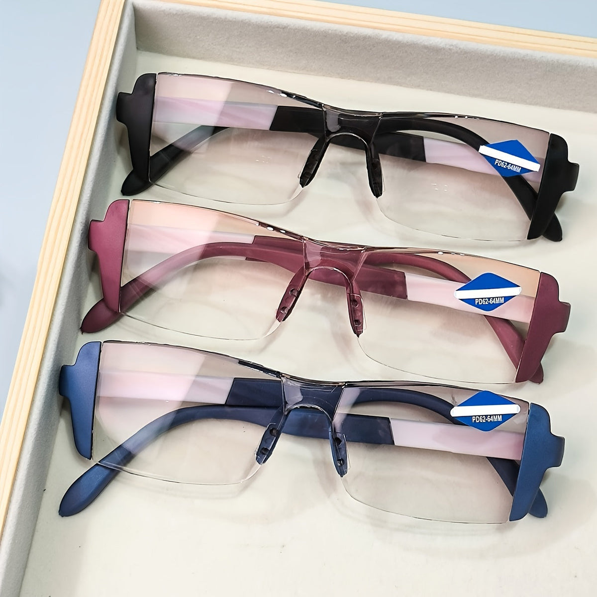 Reading Glasses 3-Pack Colored Semi-Rimless Frames with Lightweight Design and +1.00 to +4.00 Options