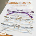 Reading Glasses 3-Pack Rimless Crystal-Edge Frames with PC Lens Design and 1.0x to 4.0x Options