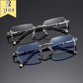Reading Glasses 2-Pair Rimless Retro Frames in Blue and Clear with +1.00 to +4.00 Strength Options
