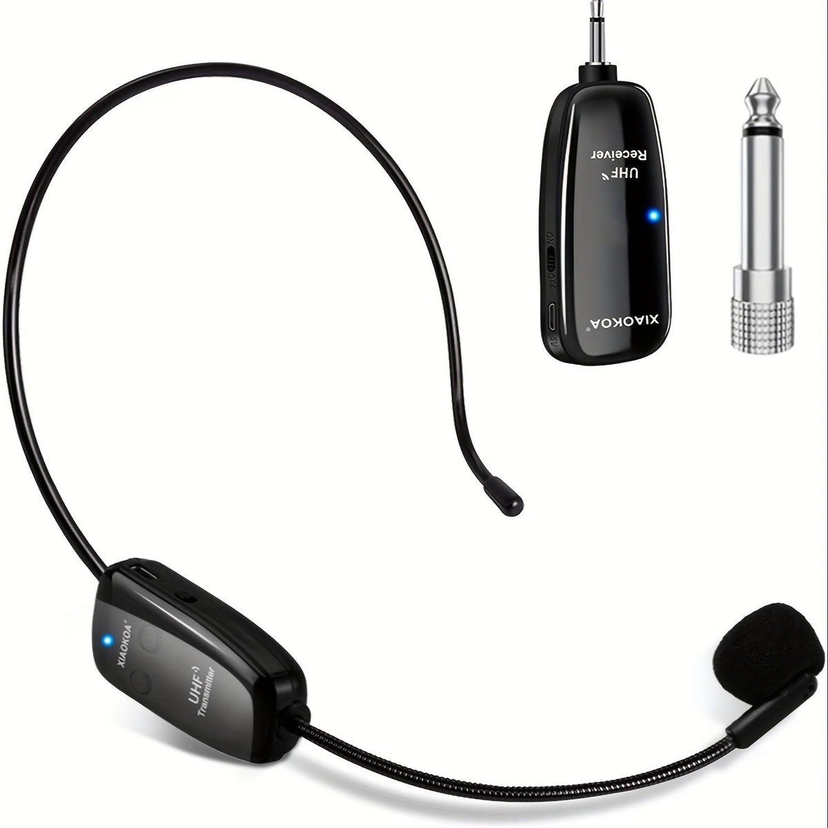 Recording Microphone UHF Wireless Headset System with 6.35mm Receiver, 50m Range and USB Charging