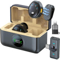 Recording Microphone Two-Piece Wireless Lavalier Kit with Charging Case, Dual Interface and 65ft Range