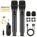 Recording Microphone Dual Wireless Dynamic Set with 6.35mm Receiver, 30m Range and Rechargeable Batteries