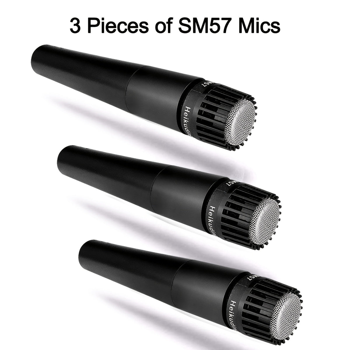 Recording Microphone Heikuding SM57 Three-Piece Dynamic Cardioid XLR Handheld Mic Set in Black