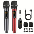 Recording Microphone Dual 2.4GHz Handheld Set with 6.35mm Receiver, 100ft Range and Eight Channels