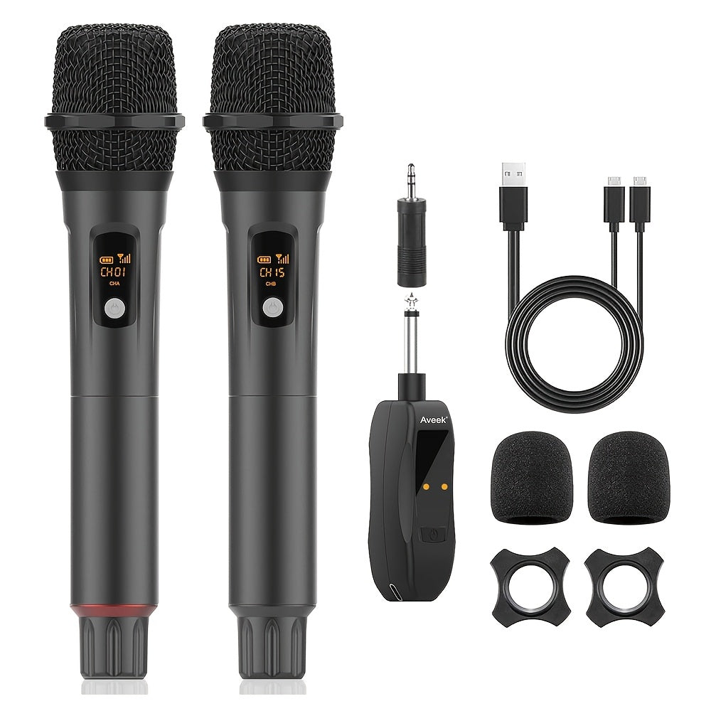 Recording Microphone Dual Wireless Handheld Set with 6.35mm Receiver, 100ft Range and Channel Controls