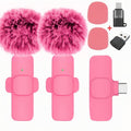 Recording Microphone Two-Piece Pink Wireless Lavalier Set with USB-C Receiver and 50m Range