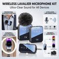 Recording Microphone Dual Wireless Lavalier Kit with Charging Case, DSP Noise Reduction and 328ft Range