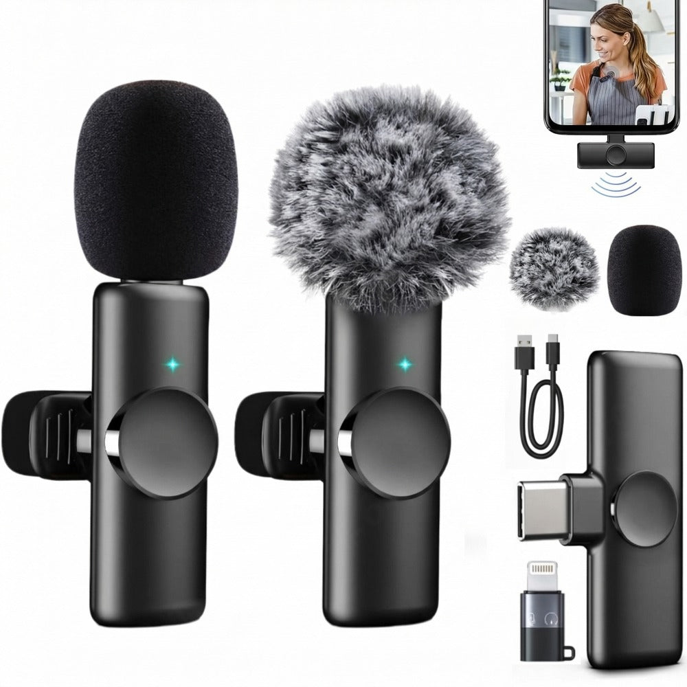 Recording Microphone Dual Wireless Lavalier Set with USB-C Receiver, 70ft Range and Noise Reduction