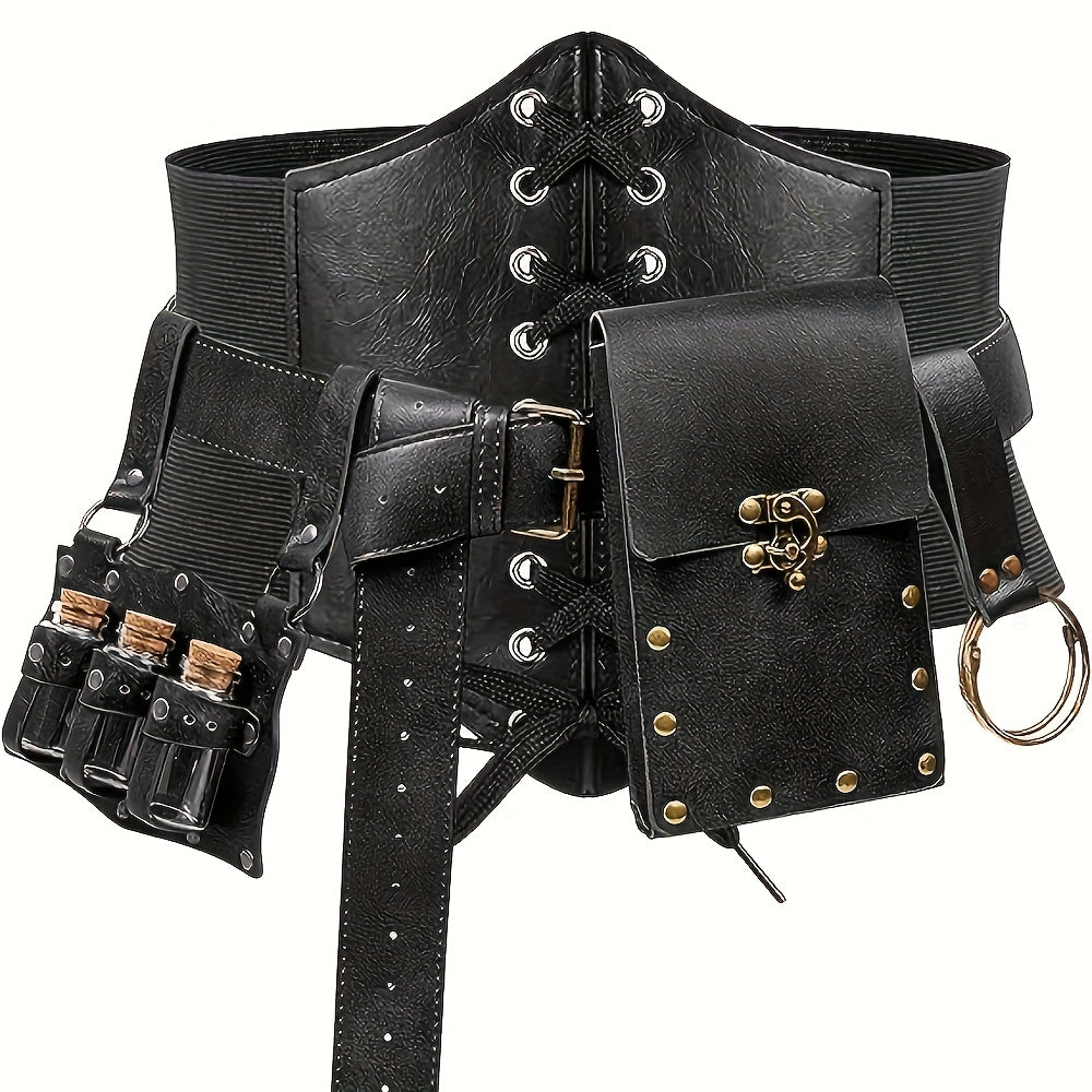 Renaissance Costume Sets – Renaissance Costume Accessories Set 5 Pcs Adults – PU Leather Belt, Corset, Sword