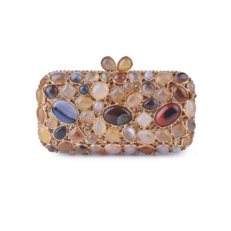Agate Stone Evening Clutch Rhinestone Gemstone Bag Wedding Party