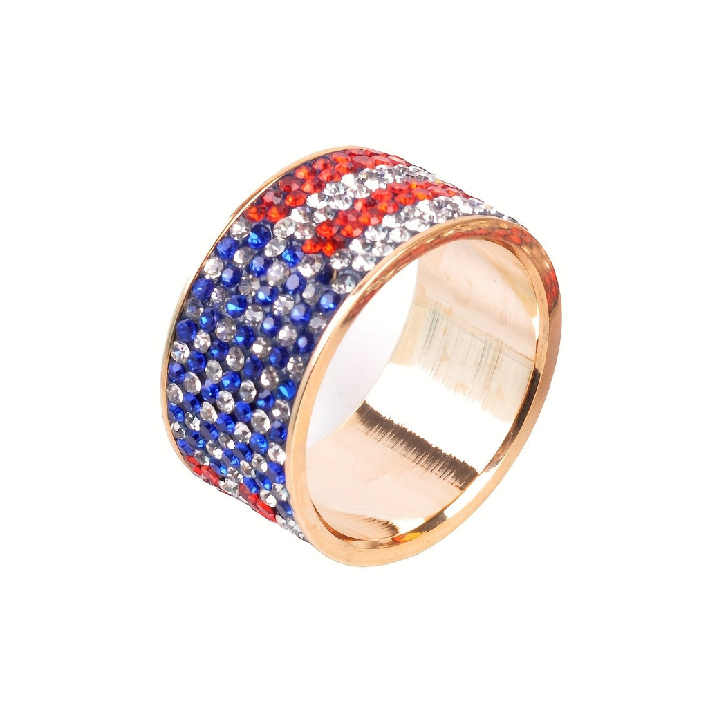 Rings for Women - American Flag Ring Stainless Steel Rhinestone Patriotic Ring Men Gold - product detail view 7