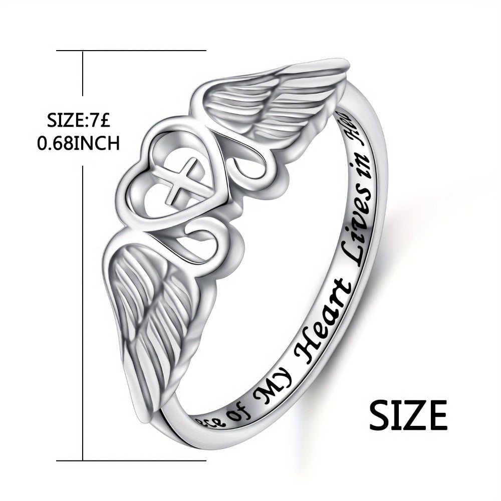 Rings for Women - Angel Wing Ring S925 Sterling Silver Memorial Ring for In Memory of Mom - product detail view 5