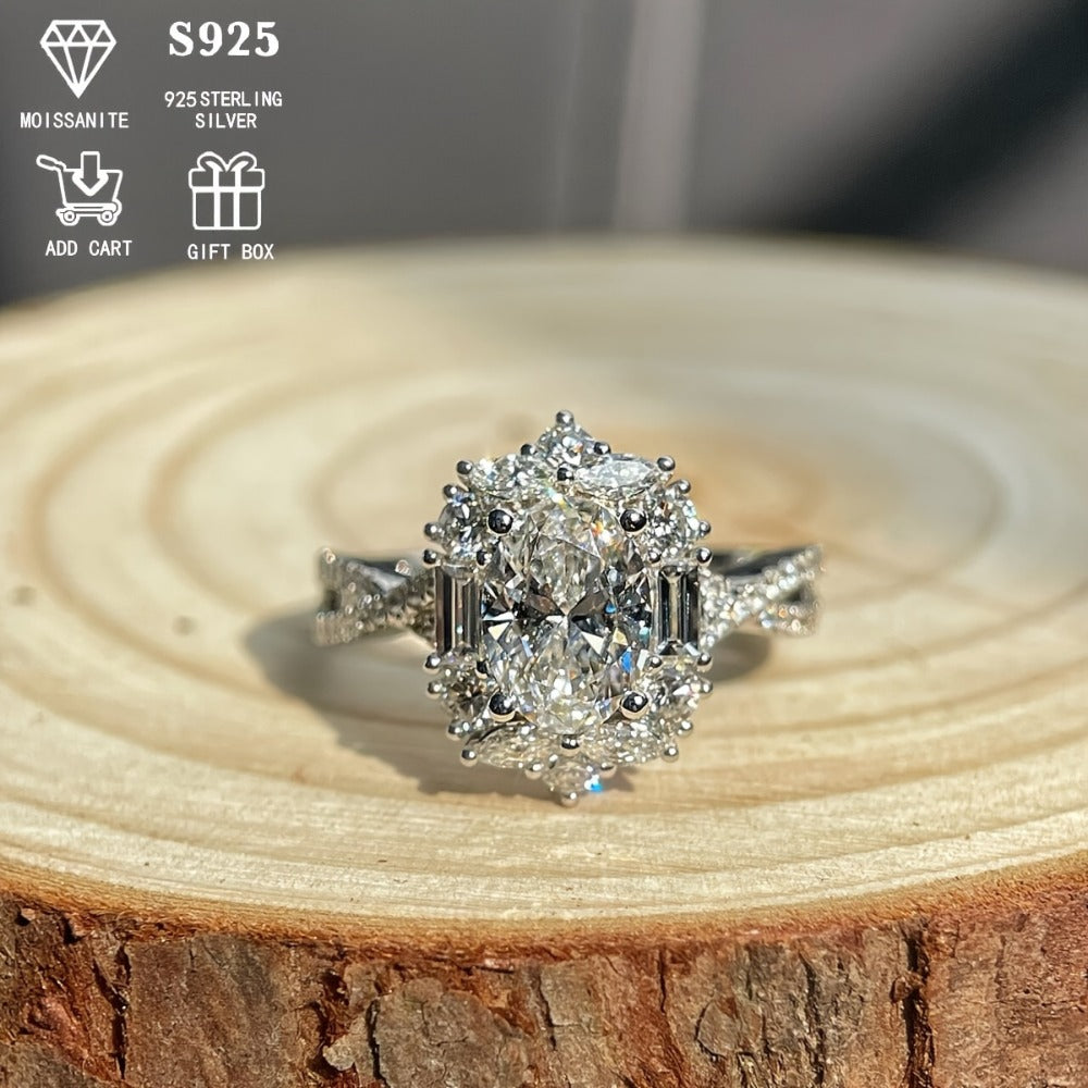 Rings for Women - Moissanite Engagement Ring Oval 2 Carat - S925 Sterling Silver - product detail view 6