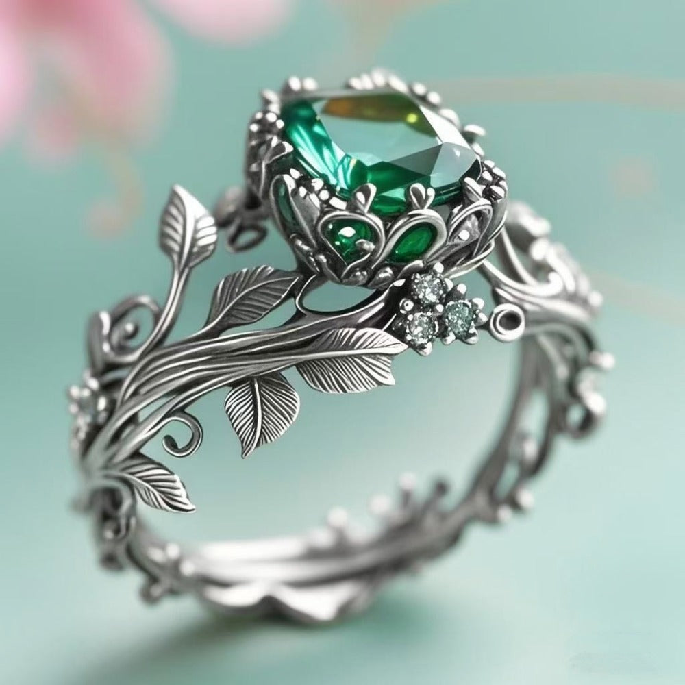 Rings for Women - Moissanite Ring S925 Silver - Vintage Leaf Totem Inlaid Moissanite Diamond - product detail view 10