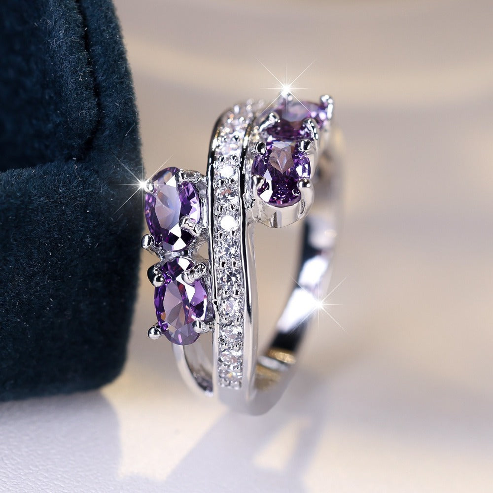 Rings for Women - Purple Zirconia Ring S925 Sterling Silver - Elegant Synthetic Gemstone - product detail view 9
