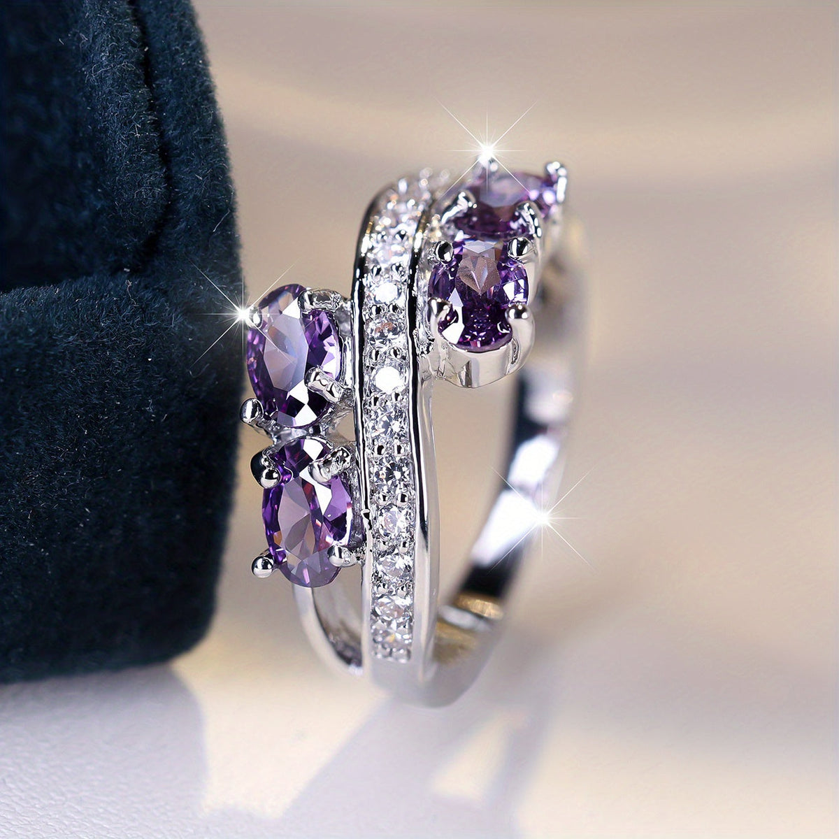 Rings for Women - Purple Zirconia Ring S925 Sterling Silver - Elegant Synthetic Gemstone - product detail view 18