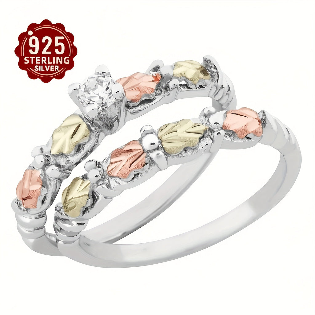 Rings for Women - S925 Sterling Silver Leaf Ring with Cubic Zirconia Inlay 's Elegant - product detail view 7