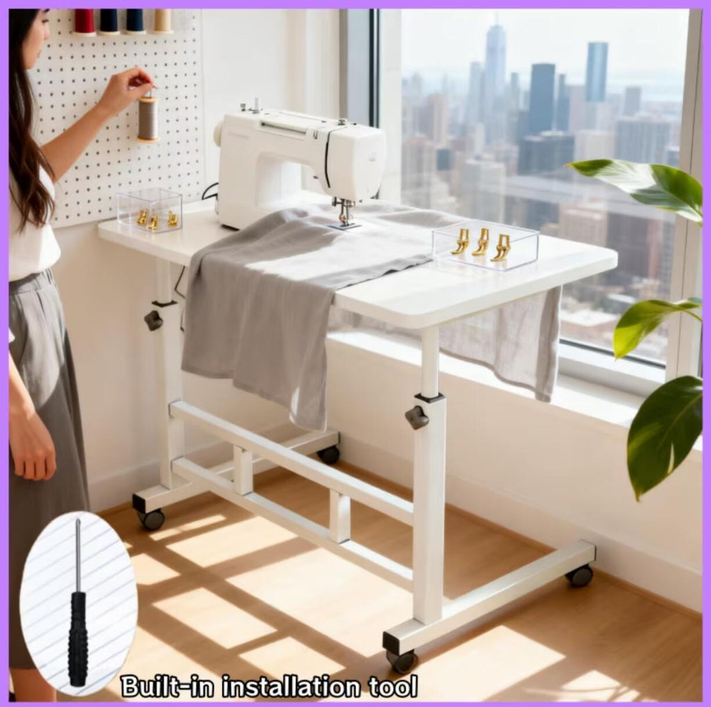 Rolling Adjustable Side Table with Adjustable Height and Locking Wheels for Living Room detail image - detail view 16