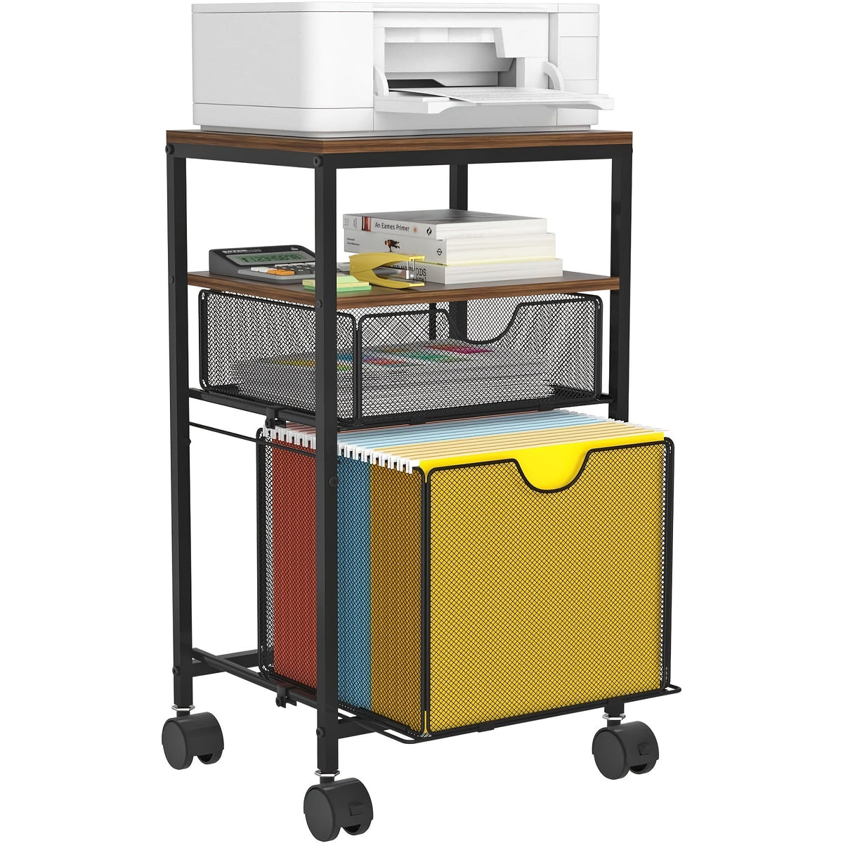 Rolling File Cart with Storage Drawers for Organized Everyday Storage in Home Office