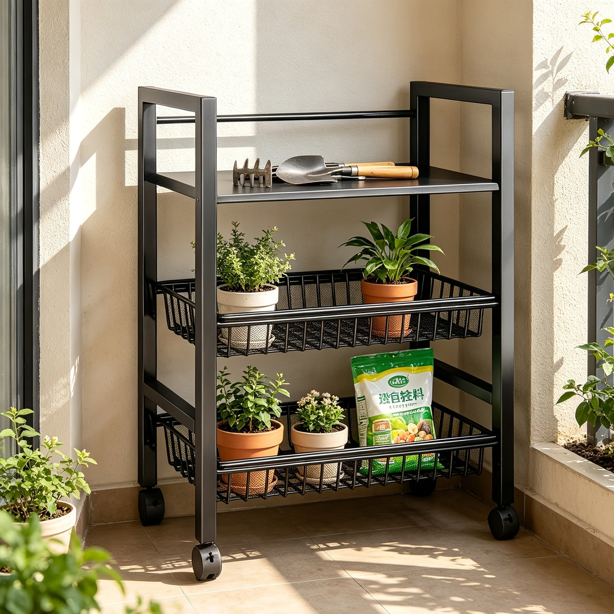 Rolling Metal Baker'S Rack with Adjustable Shelves and Mesh Storage Shelf for Kitchen