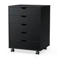 Dresser Rolling Five-Drawer Wood Storage Cabinet with 360-Degree Casters and Black or White Finish