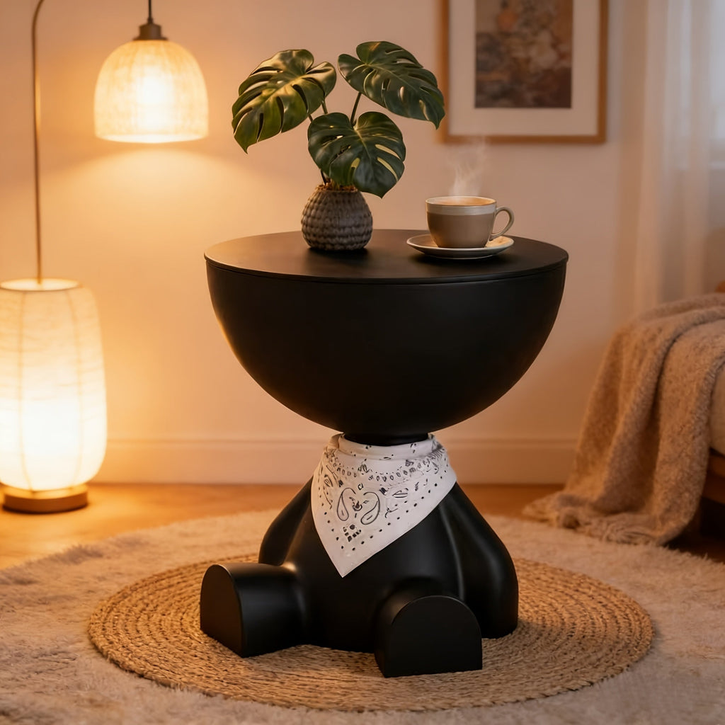 Round Character End Table with Hidden Storage, 16-Inch Top and Eight Color or Headscarf Options