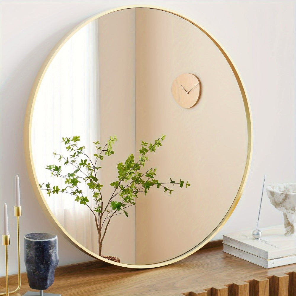 Wall Mirror, Modern Round Matte Black Gold Minimalist Easy Hang for Entryway Bathroom shown in the main product view