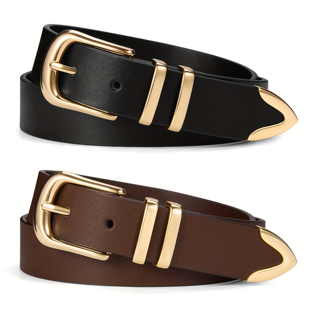 Belt Women’s 2-Pack Slim Waist Set with Gold Buckles, Multi-Color Combinations and S-2XL Sizes