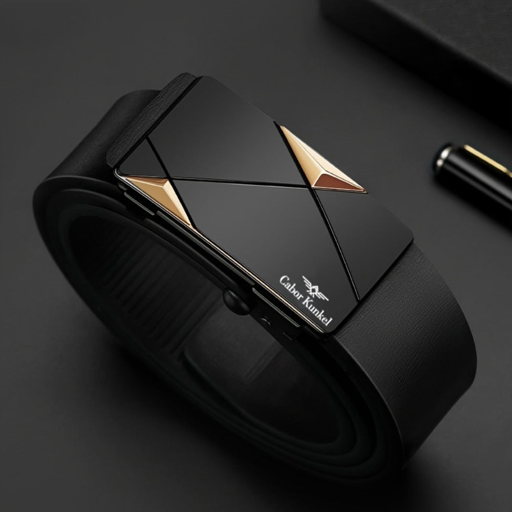 Men's Belt - Automatic Buckle Leather for No-Tooth Ratchet Design, One-Hand Closure - product detail view 5