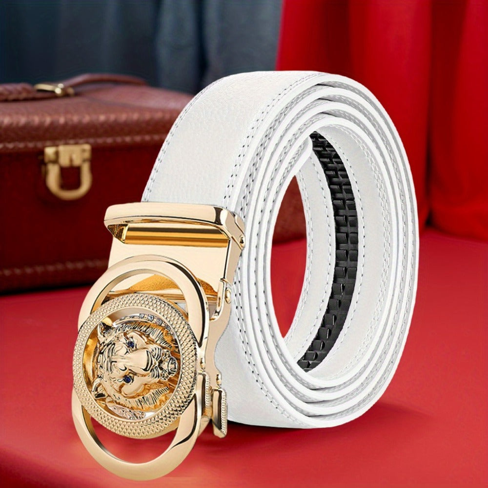 Men's Belt - Automatic Buckle Unisex Metal Clasp No Hole Adjustable Slide Ratchet Waist - product detail view 3