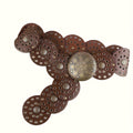 Disc-Link Western Women's Waist Belt with Engraved Round Buckle in Black or Coffee Brown, One Size
