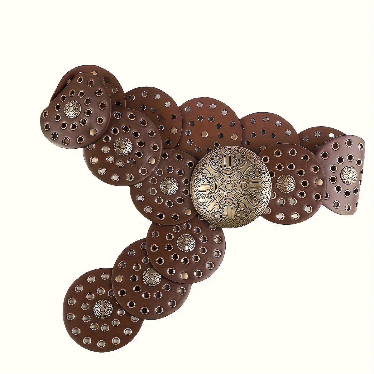 Disc-Link Western Women's Waist Belt with Engraved Round Buckle in Black or Coffee Brown, One Size