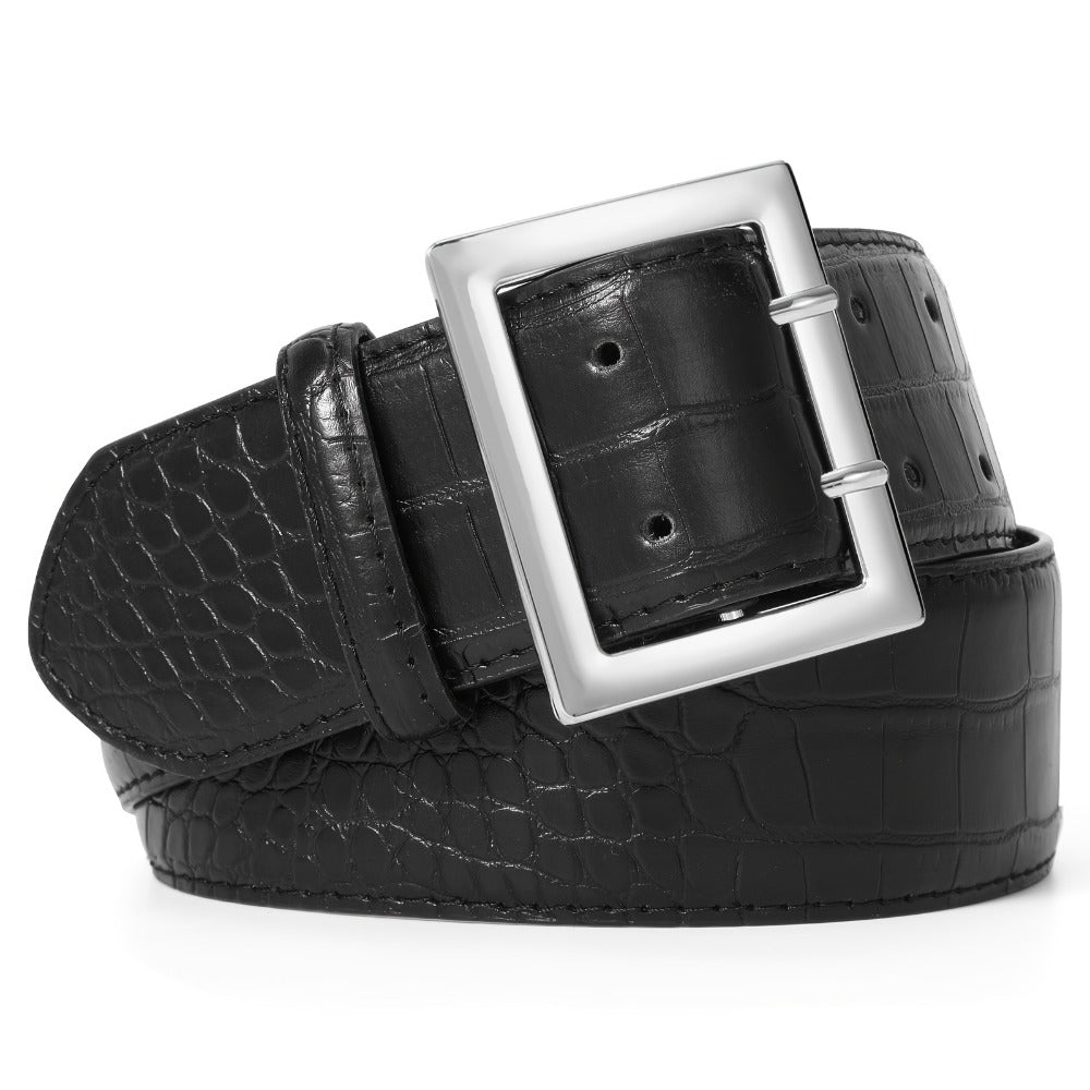 Women's Belt - Crocodile Pattern Wide for - Fashion Textured Waist for Jeans Dress Pants - product detail view 3