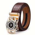 Men's Belt – Crocodile Texture Leather Belt – Genuine Leather, Automatic Sliding Buckle, No-Hole Trimmable