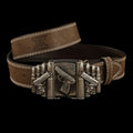 Belt Western Novelty Handgun-Motif Multi-Buckle Style with Brown Strap and Gift Box Presentation