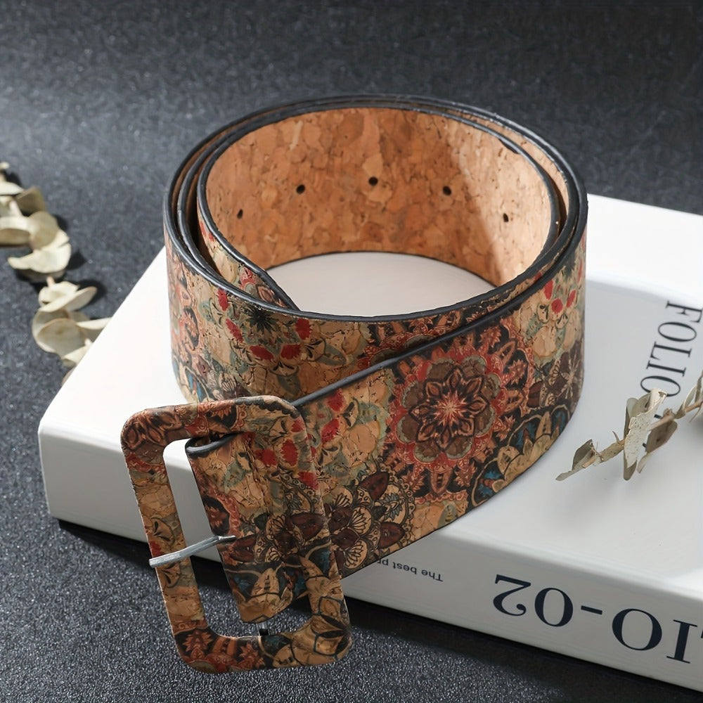 Women's Belt - Floral Boho Buckle Retro Western Flower Design Waist for Jeans Dress - product detail view 2