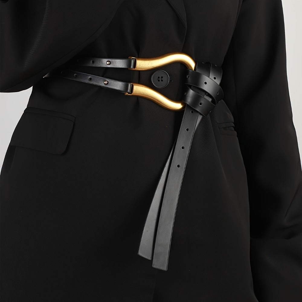 Women's Belt - Horseshoe Buckle for - Vintage Casual Black Waist , Adjustable One Size - product detail view 6